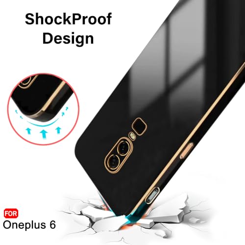 Image of TheGiftKart Luxurious Golden-Plated Back Cover Case for OnePlus 6 | Raised Lips for Camera & Screen Protection | Shockproof Design | Stylish Back Cover Case for OnePlus 6 (TPU, Black)