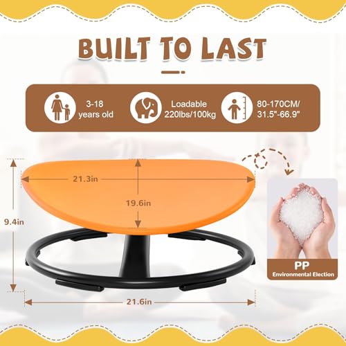 Zhenx Spinning Chair for Autistic Kids (Ages 3-18) - 220LBS Capacity Sensory Swivel Seat - Sensory Toy for Teens with ADHD/Autism - Sit and Spin Calming Gift to Improve Focus & Body Balance (Orange)
