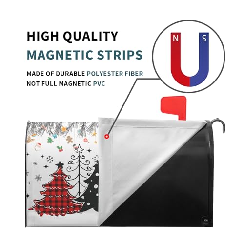 Image of Xmas Trees Mailbox Cover Magnetic 21 inchx18 inch Red Black Buffalo Plaids Falling Snowflakes Winter Collection Mailbox Wrap Post Cover Standard Size for Yard Garden Outside Holiday Decor