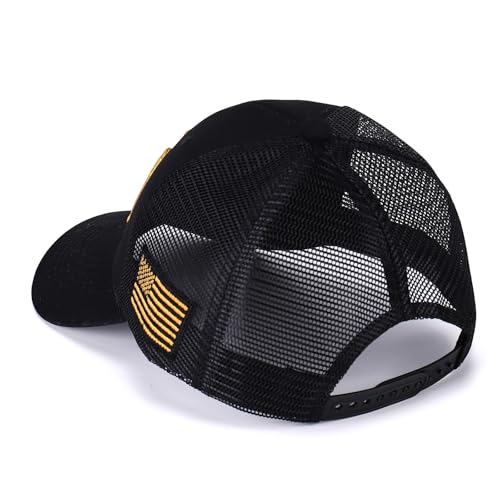 Image of USA Trucker Hat for Men & Women American Flag Cap Adjustable Baseball Cap Mesh Snap Patriotic 3D Embroidered Cap
