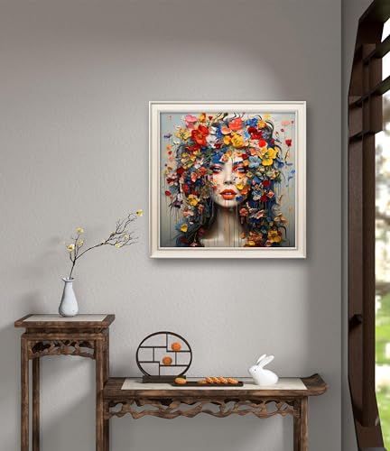 Image of Leczany Cross Stitch Stamped Kit for Beginner - Beauty and Flowers | DIY Embroidery Starter Patterns Craft Kit Needlepoint for Adults | 11CT, 3 Strands | 14.2x14.2 inches