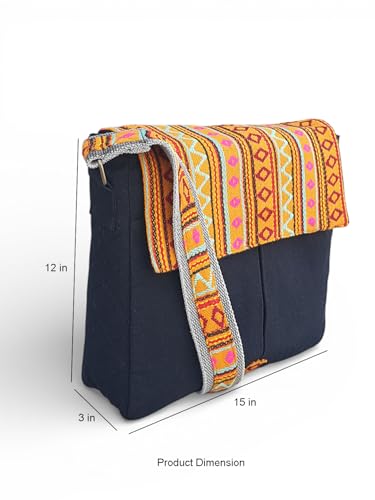 Image of The House of tara Handloom Fabric Messenger Bags for Women | Cotton Canvas Laptop Sling Bag Upto 15.6 Inches | Stylish Crossbody Sling Bag Comes with Flap Closure.