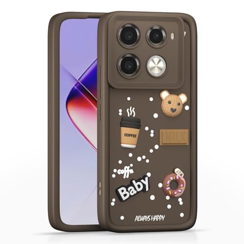 Image of Bintage Cute Fun Ball | Taddy Cartoon 3D Smiley Coffee Cup | Milk Donut | Full Protection Rubber Back Cover Compatible for Infinix X6851B / Note 40 Pro+ 5G - Brown