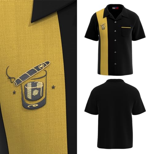 BeRetro Men's Cigar Button Down Bowling Shirt - Cuban Guayabera Smoking Shirt3