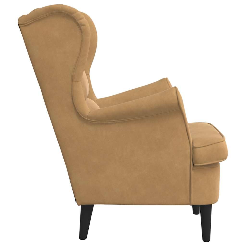 Poltrona relax imbottita in velluto marrone, con braccioli, elegante poltrona per soggiorno e camera da letto, comoda poltrona in velluto con telaio in compensato, 74 x 84 x 100 cm