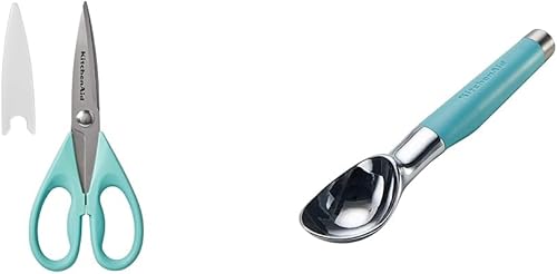 KitchenAid Tijeras multiusos con funda protectora y cuchara de helado gourmet, Aqua Sky