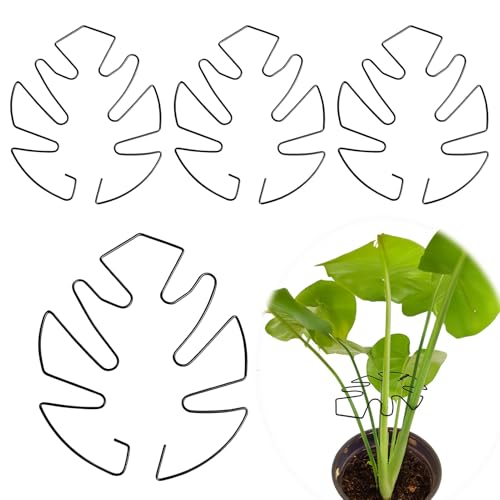 wilcractk Lot de 4 Supports Tiges Plantes,Monstera Grimpantes, Tuteur Métallique pour Plantes avec Motif de Feuilles, 14 cm x 15 cm, pour Plantes Grimpantes et Plantes d'Intérieur Décoration (Noir)