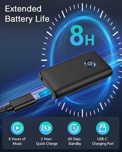 ORIA Bluetooth Aux Adapter, 2 in 1 Bluetooth 5.3 Empfänger Musik Adapter, Mini Audioempfänger, für Heimstereo, Kopfhörer, Lautsprecher, Laptop (Typ-C Aufladung)
