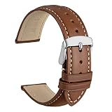 WOCCI 20mm Vintage Leather Watch Band for Men and Women, Silver Buckle (Cinnamon Brown)