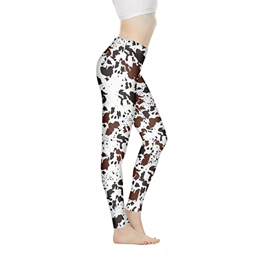 Coldinair Fashion Black Brown Cow Print Leggings for Women High Waisted Tummy Control No See Through Soft Tight Workout Yoga Pants XS-3XL