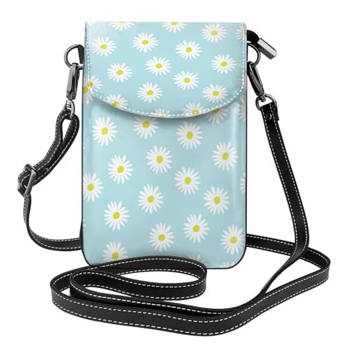 Sac bandoulière marguerite bleue pour ranger téléphone et cartes de crédit