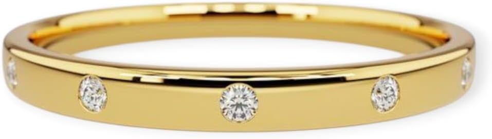 Flush Set Diamond Band/Dainty Diamond Ring / 14k Solid Gold Diamond Wedding Ring for Women/Stacking Ring/Wedding Gift - GJH211