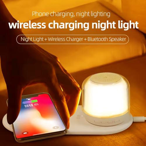 Wireless Charger Night Light Lamp – Smart LED Bedside Lamp with Bluetooth Speaker, APP Control, Dimmable RGB Mood Light, Fast Charging for Bedroom, Office, Home Décor 3 41EcXVfXQjL