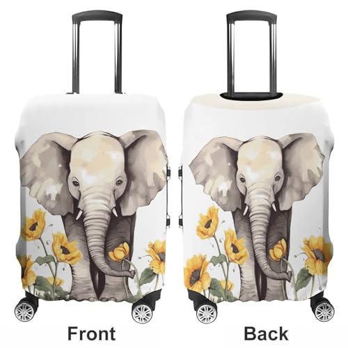 Elephant And Sunflower Travel Luggage Cover Anti-scratch Suitcase Cover Elastic Suitcase Protective Cover Fits 19-32 Inch Luggage L3
