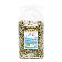 Oltresole, Bio-Kürbiskerne geschält 1 kg, Bio-Ölsaaten roh, nicht geröstet und ungesalzen, ideal als Snack oder für Salate, ideale Packung für Familien