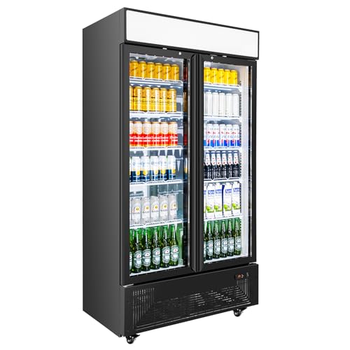 BINGERMA Commercial Merchandiser Display Refrigerator with 2 Glass Doors 30 Cu.ft Beverage Back Bar Cooler Black Drink Fridge for Convenience Stores