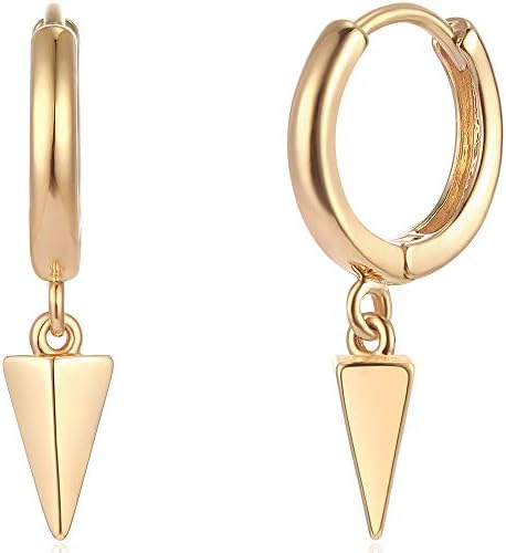 Mevecco Gold Dainty Dangle Hoop Earrings for Women 14K Gold Plated Delicate cute Geometric Triangle Cone Dangle Earrings(awl)