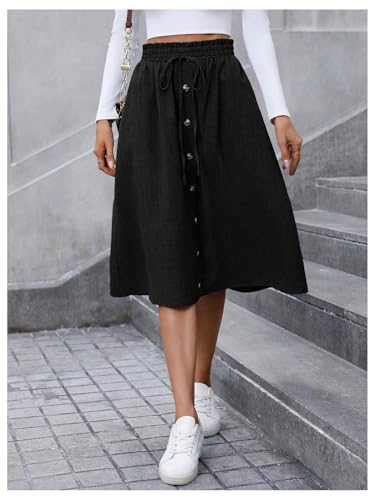SweatyRocks Women's Summer Casual Midi Skirts High Waist Button Going Out Women Skirts with Pockets2