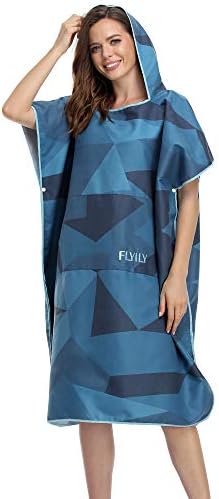 FLYILY Beach Changing Towel Surf Poncho Robe Hooded Wetsuit Adjustable Sleeves Surfing Swimming Bathing (NavyGeometry, Large - Fit for Men&Women)