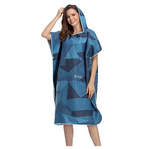 FLYILY Adulto Unisex Bata Poncho de Toalla para Niños Natación Toalla Playa Surf Poncho Albornoz Robe con Capucha para Cambiarse de Ropa(NavyGeometry,L)