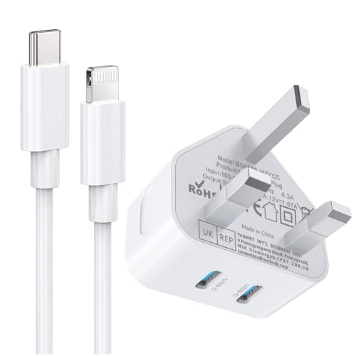 iPhone Fast Charger,iPhone Fast Charger Cable and Plug 20W Quick Charge for Apple iPhone 14 13 12 11 Pro Max XS Max XS XR X SE 8 8 Plus,New Rapid USB C to Lightning Charging Lead and Dual C Plug