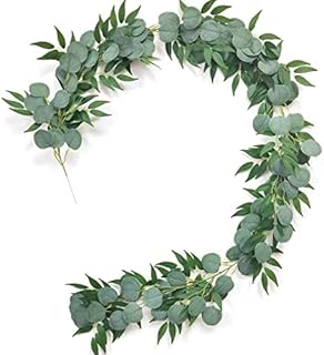 Leixi Artificial Eucalyptus Garland Greenery Eucalyptus Vines Faux Silver Dollar Eucalyptus Strands for Mantle Table Wedding Party Garden Christmas Decoration (Silver Dollar With Willow)