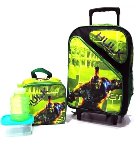 Mochila Escolar Hulk Com Rodinhas Tam G Menino + Lancheira