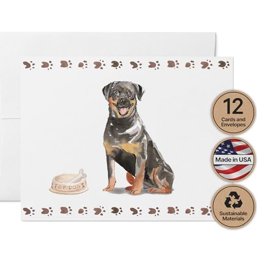 Image of Twigs Paper Rottweiler Thank You Cards, 12 Dog Stationery Note Cards
