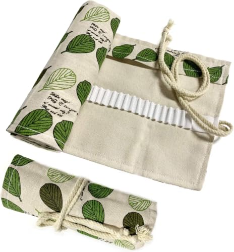 Image of Canvas Pencil Wrap Case, 72 Holes Colored Pencil Roll Holder Storage Pouch for Office (72 Holes, Green 2)