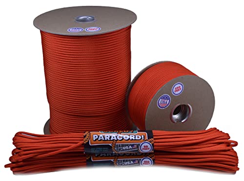 Bored Paracord - 1', 10', 25', 50', 100' Hanks & 250', 1000' Spools of Parachute 550 Cord Type III 7 Strand Paracord Well Over 300 Colors - Solar Orange - 25 Feet