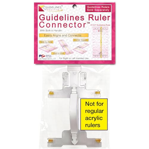Guidelines4quilting Guidelines Ruler Connector with Built-in Handle - Works with Guidelines Rulers Only - Made of Virtually Unbreakable Polycarbonate.