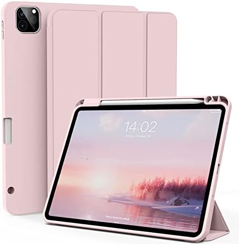 ZOYU Case for iPad Pro 12.9 Inch 6th/5th/4th Generation (2022/2021/2020), Slim Trifold Smart Cover with Pencil Holder, Soft TPU Back Case [Support 2nd Gen Pencil Charging], Auto Sleep/Wake, Pink