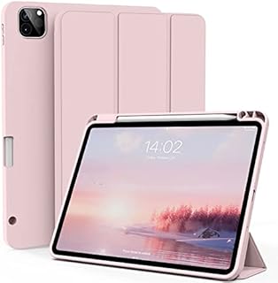 ZOYU Case for iPad Pro 12.9 Inch 6th/5th/4th Generation (2022/2021/2020), Slim Trifold Smart Cover with Pencil Holder, Soft TPU Back Case [Support 2nd Gen Pencil Charging], Auto Sleep/Wake, Pink