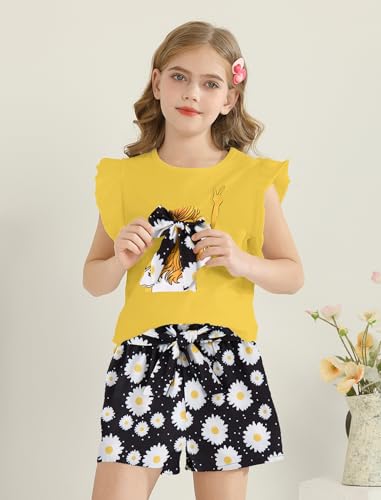 Image of Girls Summer Outfits Cute Sleeveless Top High Waisted Short Sets with Pockets Teen Girl Clothes Size 6-14 T