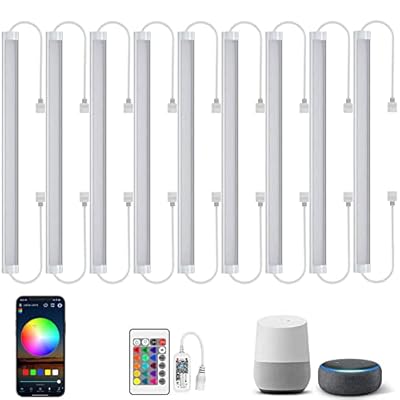 LAIFUNI Under Cabinet Lighting, RGB Light Bar, Dimmable LED Under Counter Lights, Remote, APP, Voice Control Compatible with Alexa, Google Assistant, Linkable Light kit (9 Pack)