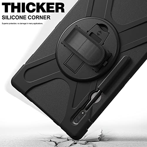 Gerutek Case for Samsung Galaxy Tab S8 Ultra 14.6 inch 2022 , Shockproof Rugged Tab S8 Ultra Case with 360 Rotating Hand Strap/Kickstand/Shoulder Strap Case for Samsung Tab S8 Ultra SM-X900/X906,Black