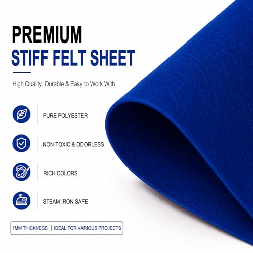 Image of Royal Blue Large Felt Fabric 36 inch x 36 inch (1 Square Yard), 1mm Stiff Felt Sheet, Nonwoven Fabric for Crafts, DIY Projects, Art, Sewing, Lining & Decorations