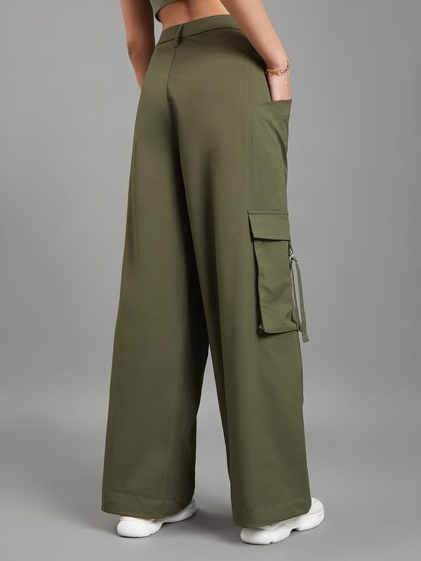 Image of GO COLORS Mostlysane Collection Polyester Cargo Pant for Women | Lightweight, Mid Rise, 4 Pockets