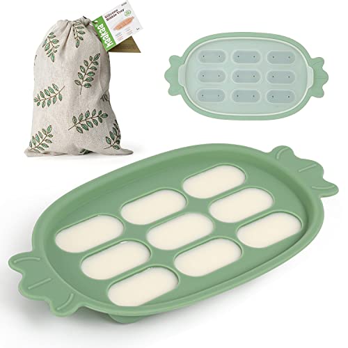 haakaa Baby Food Nibble Tray, Silicone Freezer Tray with Lid, Fit for Largest Size Pouch of haakaa Baby Food Feeder, Perfect for Homemade Baby Food, 9 Compartment, Green