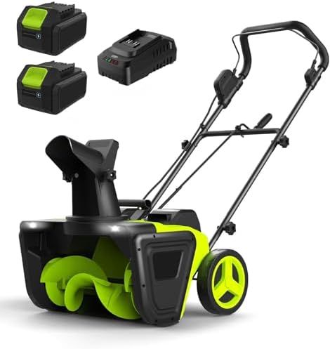 20V Brushless Snow Thrower with Non-Slip Gloves & Goggles - Effortless Snow Removal for Driveways, Patios, Sidewalks - Includes 2 Batteries for Extended Use