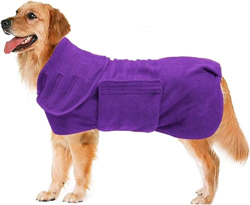MYJYG大型犬用プール犬用バスローブタオル超吸収性マイクロファイバー調節可能な速乾性コートペット用厚手の柔らかいローブ、ペット用乾燥コレクションマイクロファイバータオル速乾性犬用バスタオル暖かいコーギー服 (XS,パープル)