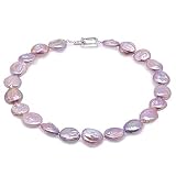 JYX Pearl Necklace Single-Strand 16-17mm Lavender Freshwater Cultured Coin Baroque Pearl Necklace fo