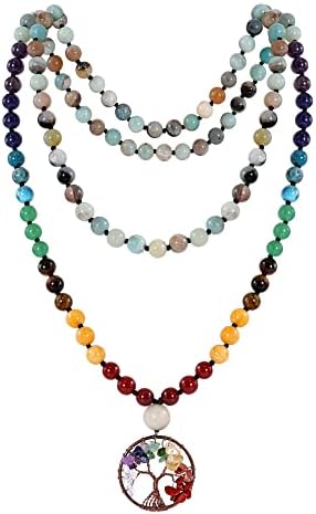 Farfume 7 Chakra 108 Mala Beads Bracelet Real Healing Gemstone Yoga Meditation Hand Knotted Mala Prayer Bead Necklace 
