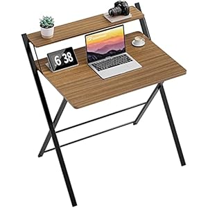 GreenForest Piccola Scrivania Pieghevole Nessun Montaggio Richiesto,Grandi Dimensioni Computer a 2 Livelli con Ripiano Tavolo Pieghevole Salvaspazio per Piccoli Spazi, Espresso