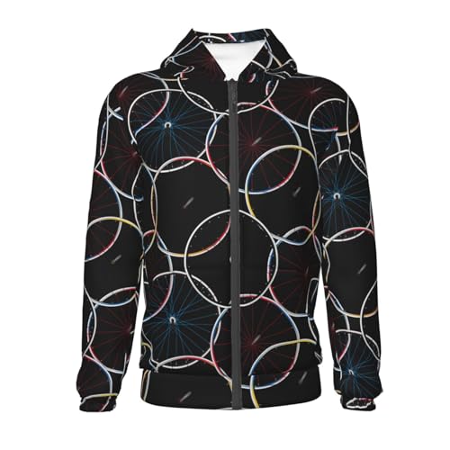 Bicycle Wheels Pattern Kids Pullover Hoodies Boys Zip Up Sweatshirts Girls Athletic Clothes with Pocket2