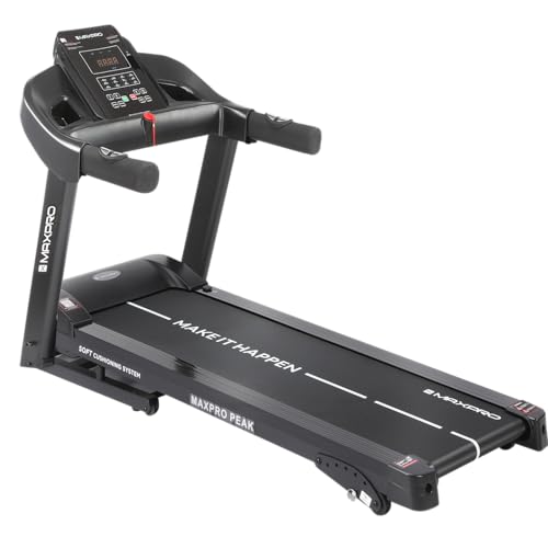 Maxpro PTM400 4 Hp Peak DC Motor Foldable Treadmill with Free Diet Plan,6 Level Incline,Max Speed 14Km/Hr,LED Display,Max.User Weight 110Kgs,Home Use Cardio Treadmill with Auto Lubrication