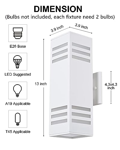 Image of Housen Solutions Dusk to Dawn Outdoor Lighting, IP65 Waterproof Exterior Light Fixtures, 2 Pack Sensor Porch Light Outdoor Wall Sconce for House Garage, Matte White Aluminum