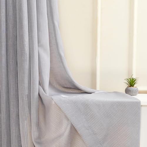 Image of Amazon Basics - Sheer Door Curtains | Light Filtering | 7 Feet | Set of 2 | Plain Design | for Living Room, Bedroom & Balcony | 115 cm x 210cm, Color - Grey