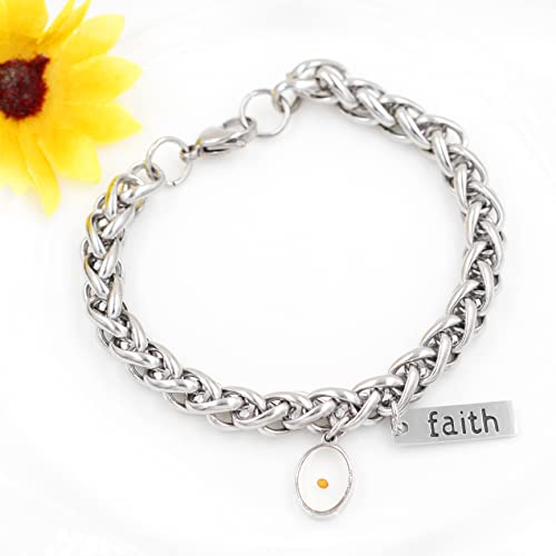 Fashion Stainless Steel Link Chain Wrist Cuff Chunky Bracelet With Faith Mustard Seed Charms For Men Women 7.9" (8Mm-Oval) #TOP4