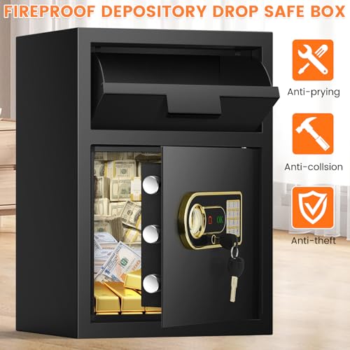 2.8 Cubic Drop Safe for Business, Anti-Theft Drop Slot Safes for Money with Digital Combination Lock & Spare Keys, Cash Depository Safe with Drop Box for Home Retail Store Business thumbnail 4